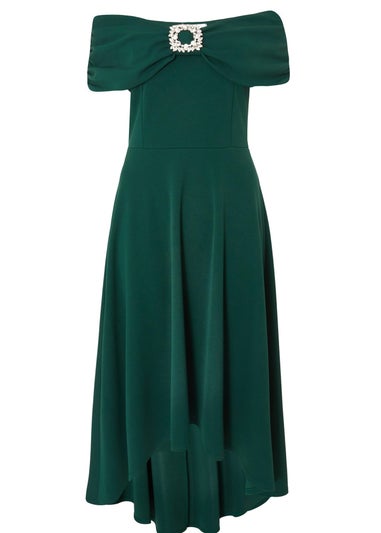 Quiz Green Diamante Buckle Midi Dress