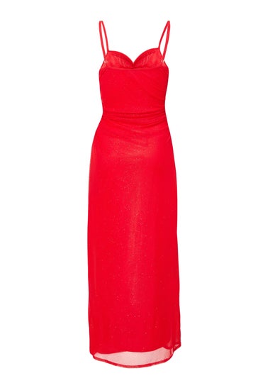 Quiz Red Glitter Mesh Midaxi Dress