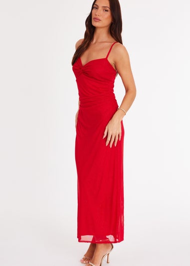Quiz Red Glitter Mesh Midaxi Dress