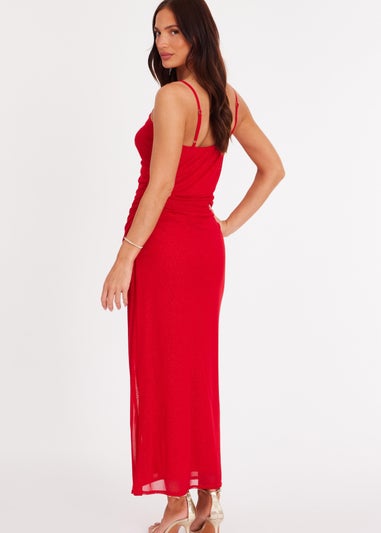 Quiz Red Glitter Mesh Midaxi Dress