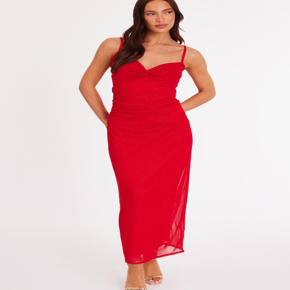 Quiz Red Glitter Mesh Midaxi Dress