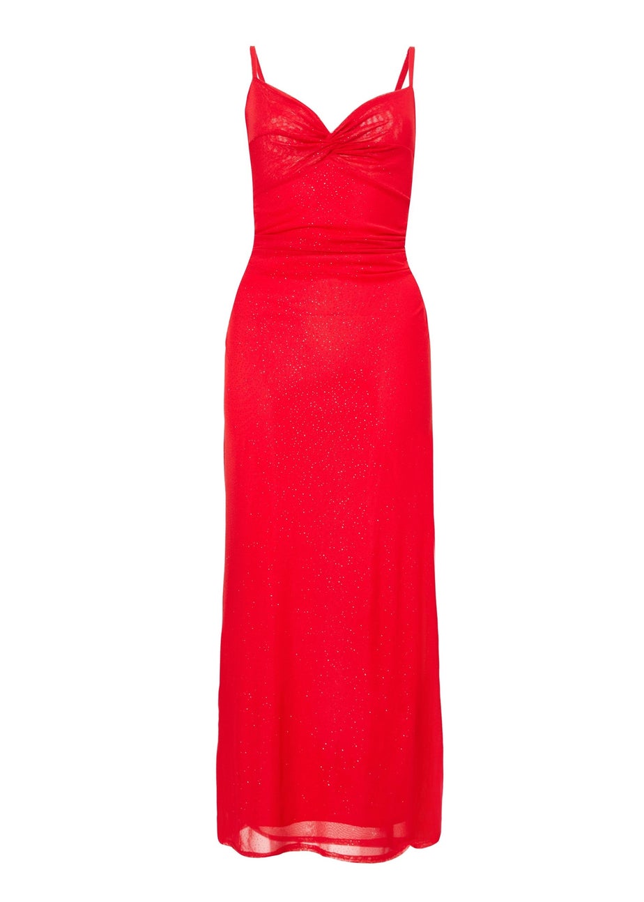 Quiz Red Glitter Mesh Midaxi Dress