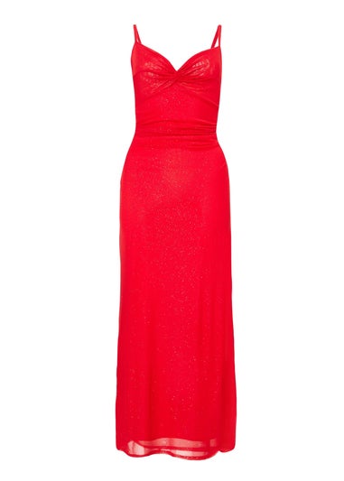 Quiz Red Glitter Mesh Midaxi Dress
