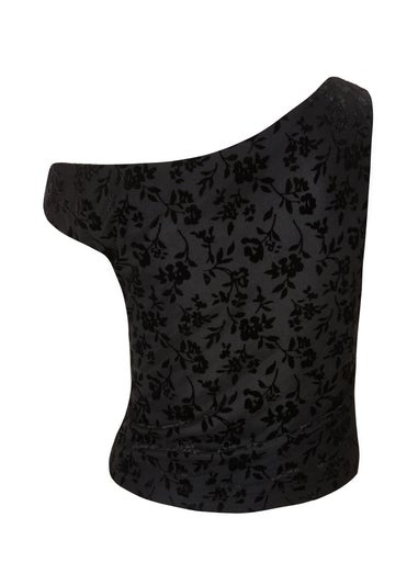 Quiz Black Velvet Floral Crop Top