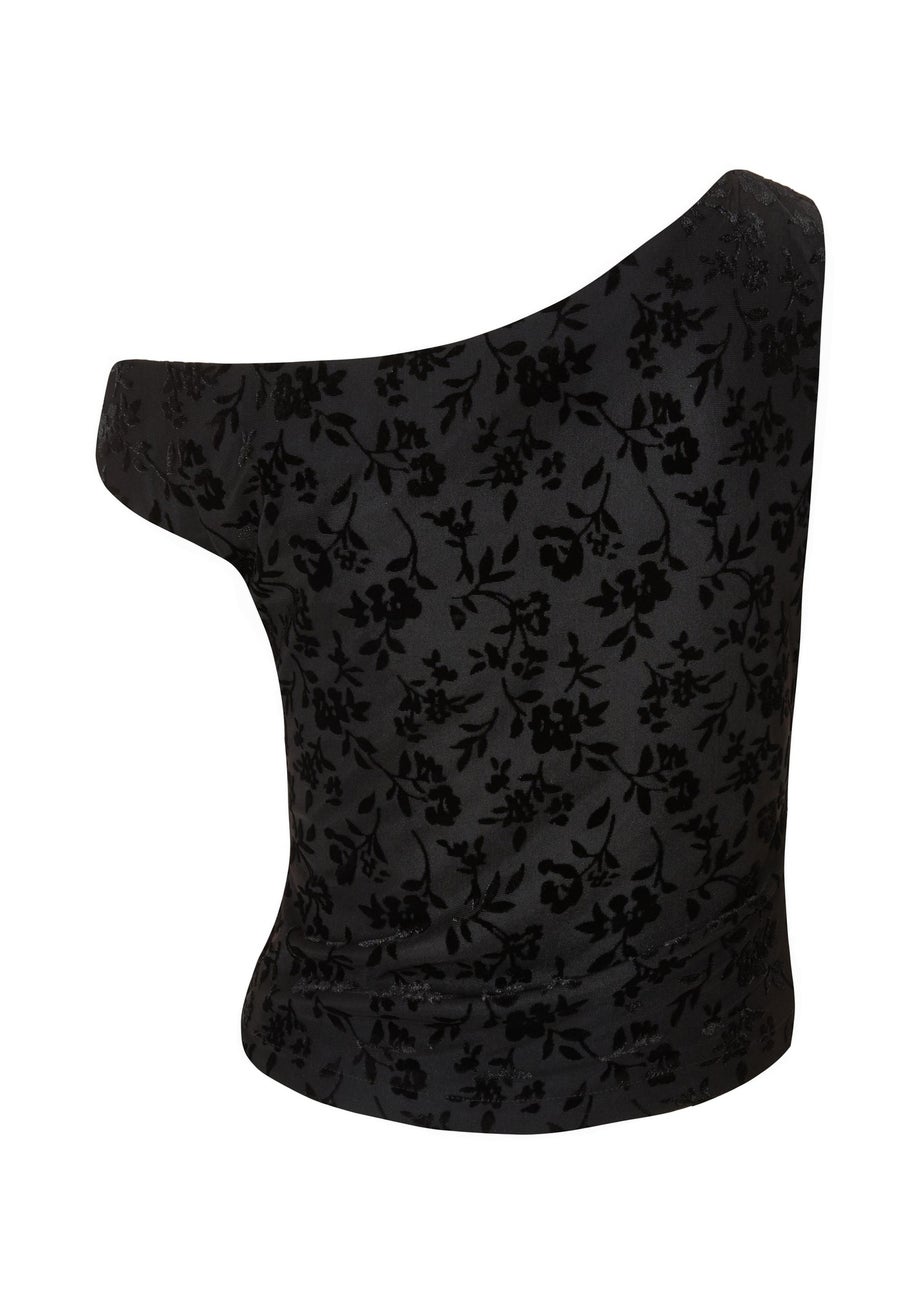 Quiz Black Velvet Floral Crop Top