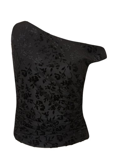 Quiz Black Velvet Floral Crop Top