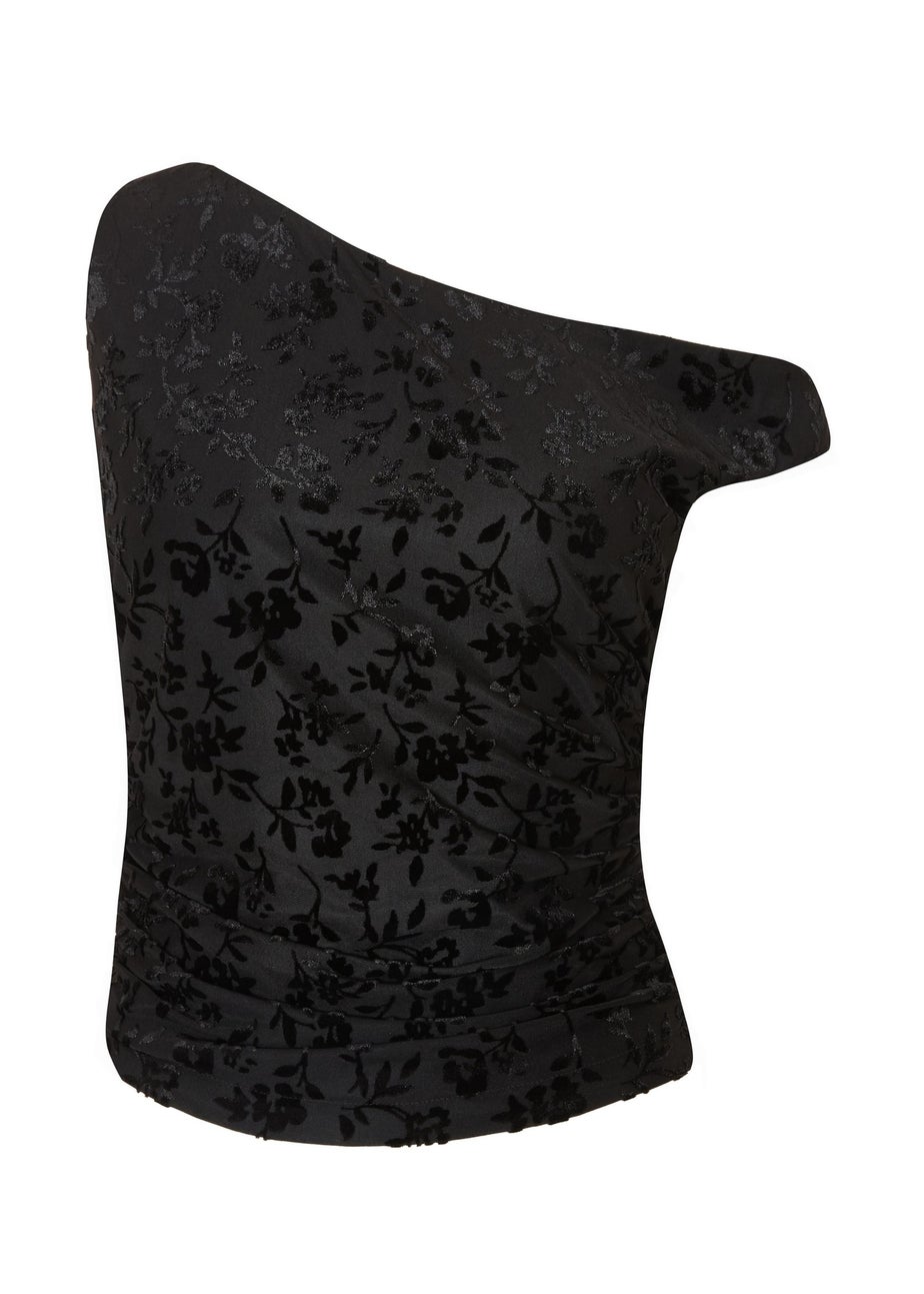Quiz Black Velvet Floral Crop Top