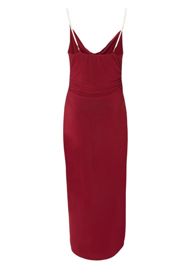 Quiz Burgundy Pearl Strap Midaxi Dress