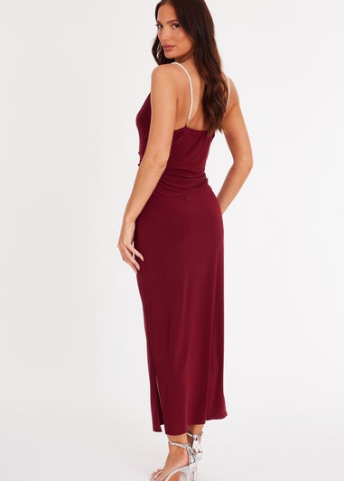 Quiz Burgundy Pearl Strap Midaxi Dress