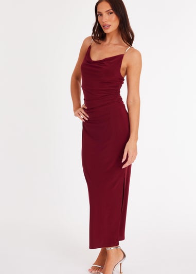 Quiz Burgundy Pearl Strap Midaxi Dress