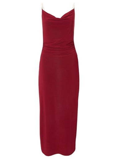 Quiz Burgundy Pearl Strap Midaxi Dress