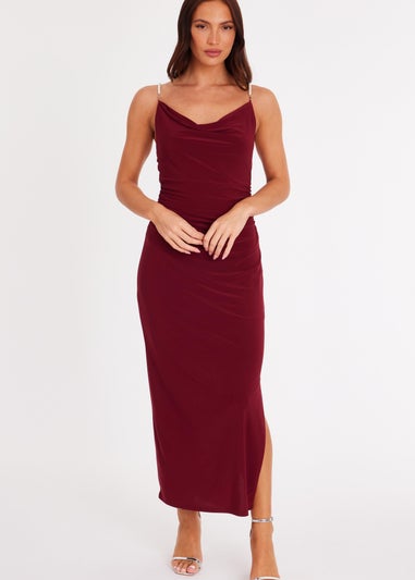 Quiz Burgundy Pearl Strap Midaxi Dress