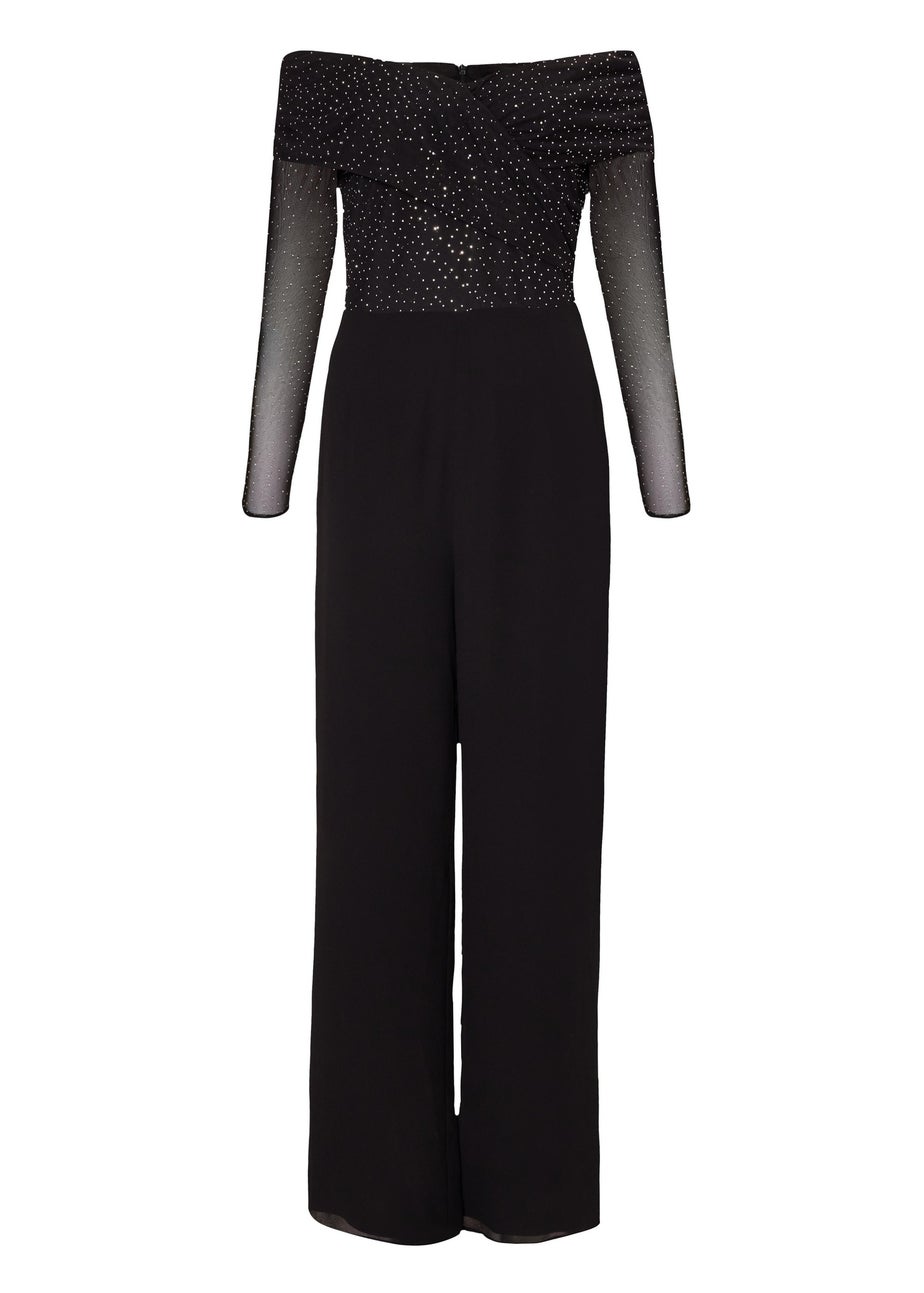 Quiz Black Diamante Bardot Jumpsuit