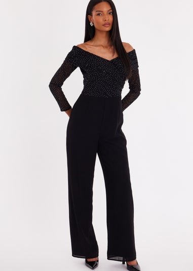 Quiz Black Diamante Bardot Jumpsuit