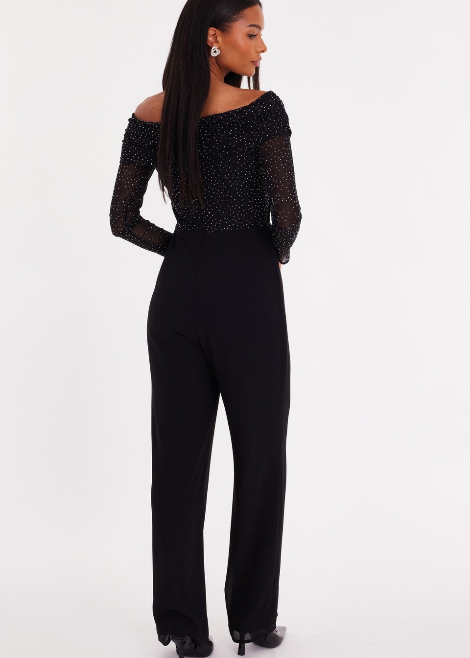 Quiz Black Diamante Bardot Jumpsuit