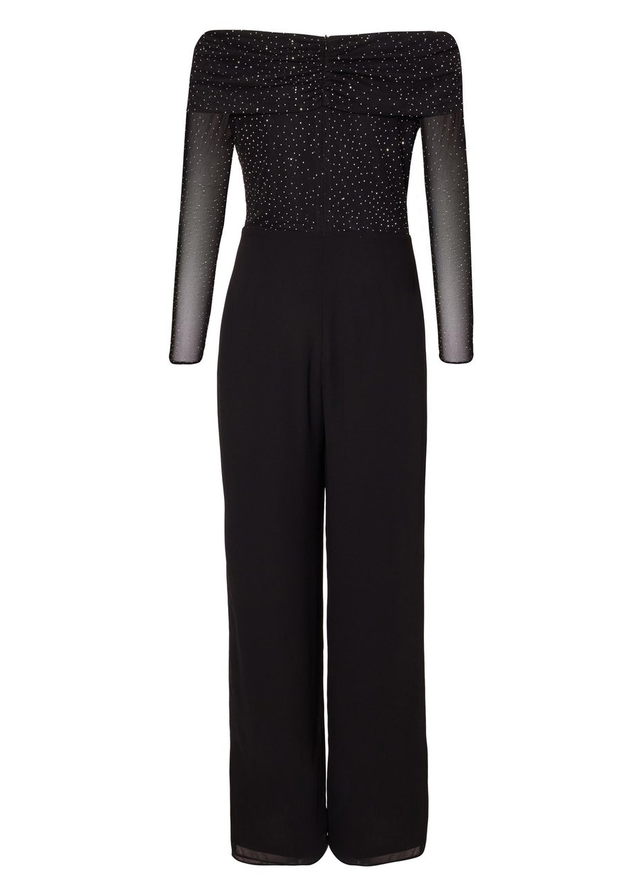 Quiz Black Diamante Bardot Jumpsuit