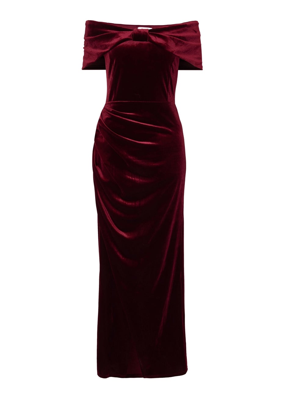 Quiz Red Velvet Bardot Maxi Dress