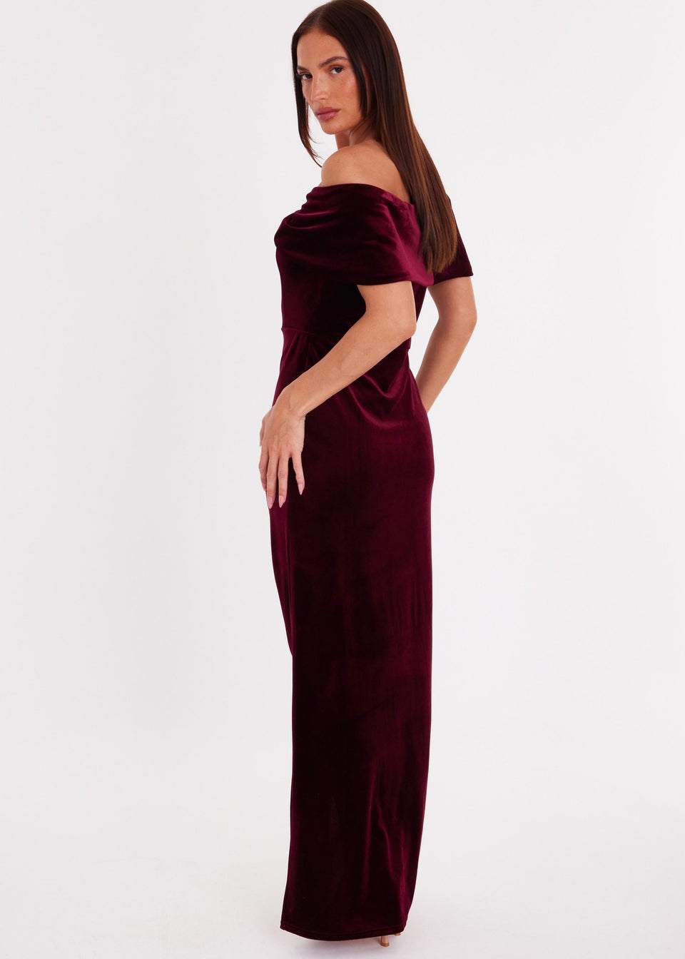 Quiz Red Velvet Bardot Maxi Dress