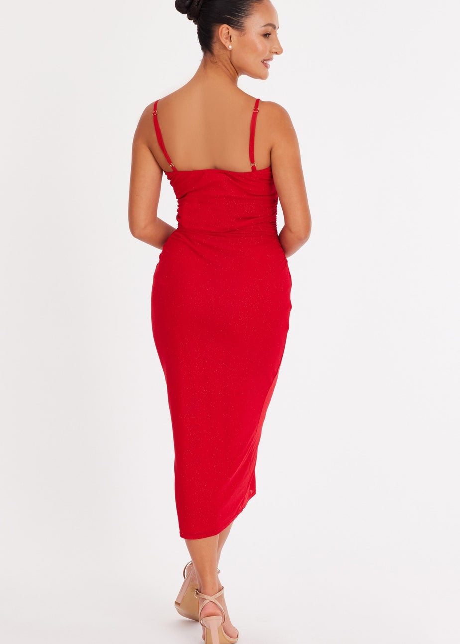 Quiz Red Petite Glitter Mesh Midaxi Dress