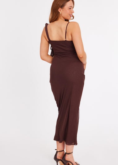Quiz Brown Glitter Ruffle Midaxi Dress