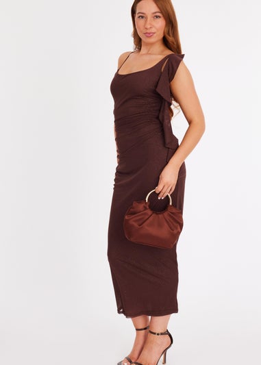 Quiz Brown Glitter Ruffle Midaxi Dress
