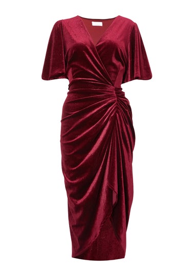 Quiz Burgundy Glitter Velvet Wrap Midi Dress