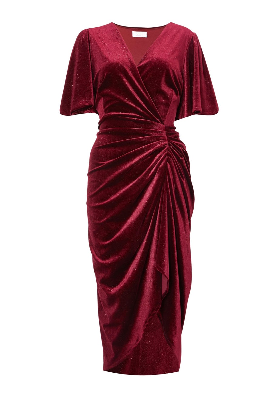 Quiz Burgundy Glitter Velvet Wrap Midi Dress