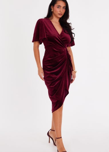 Quiz Burgundy Glitter Velvet Wrap Midi Dress