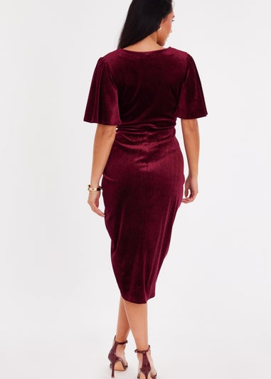 Quiz Burgundy Glitter Velvet Wrap Midi Dress