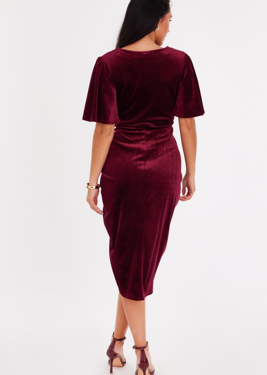 Quiz Burgundy Glitter Velvet Wrap Midi Dress