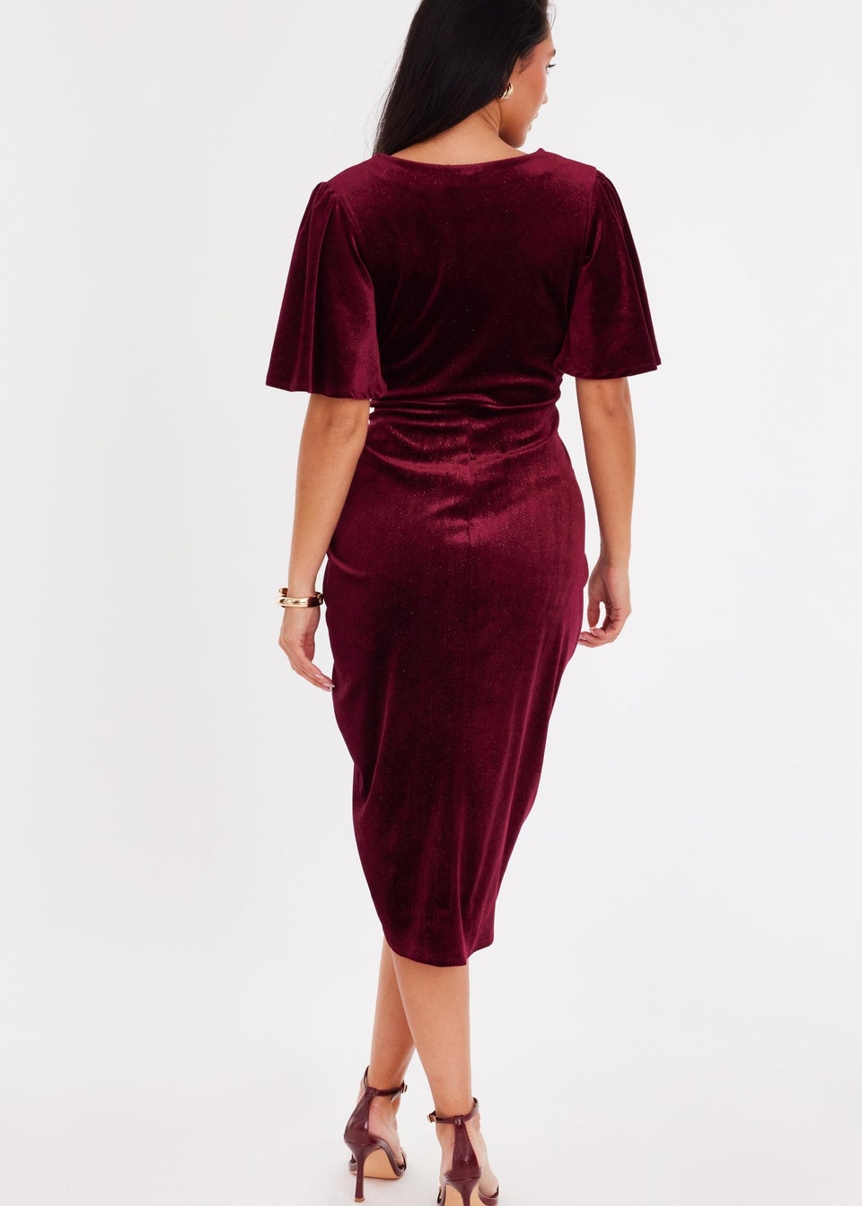 Quiz Burgundy Glitter Velvet Wrap Midi Dress