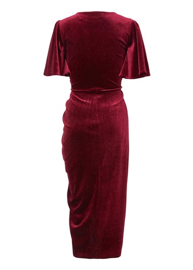 Quiz Burgundy Glitter Velvet Wrap Midi Dress