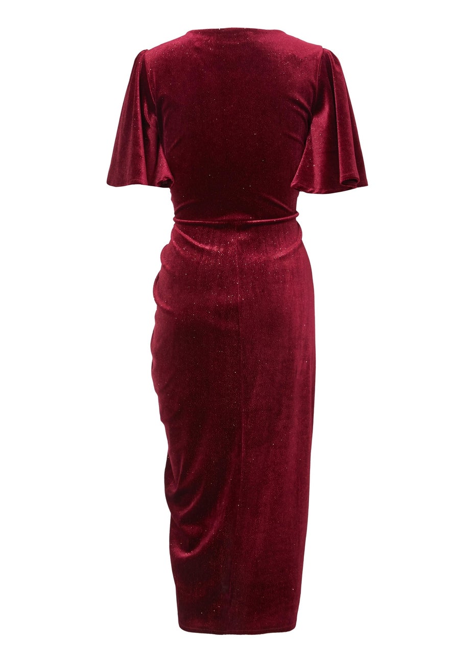 Quiz Burgundy Glitter Velvet Wrap Midi Dress