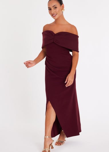 Quiz Burgundy Petite Bardot Wrap Maxi Dress