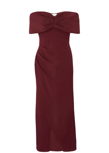 Quiz Burgundy Petite Bardot Wrap Maxi Dress