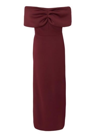 Quiz Burgundy Petite Bardot Wrap Maxi Dress
