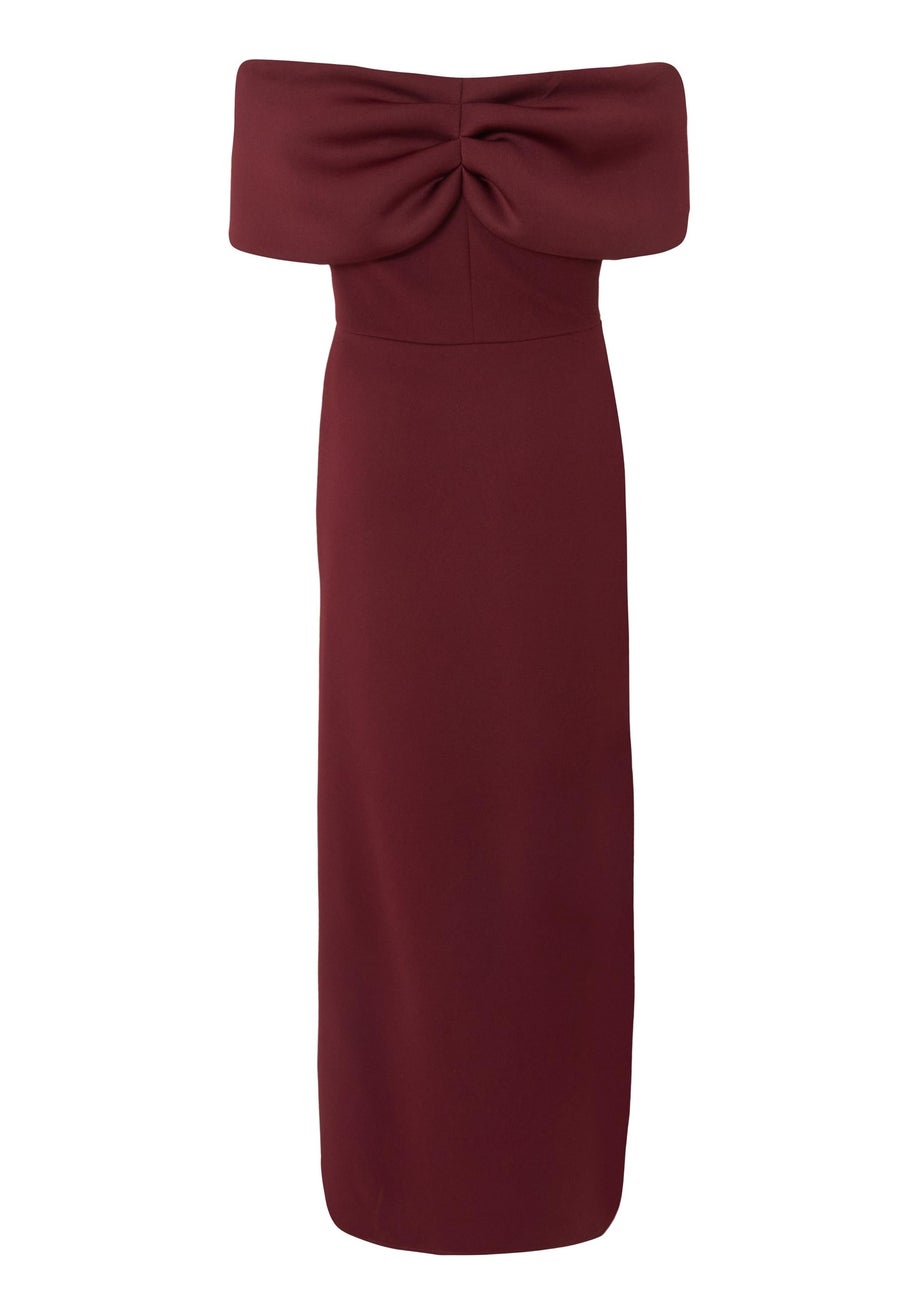 Quiz Burgundy Petite Bardot Wrap Maxi Dress