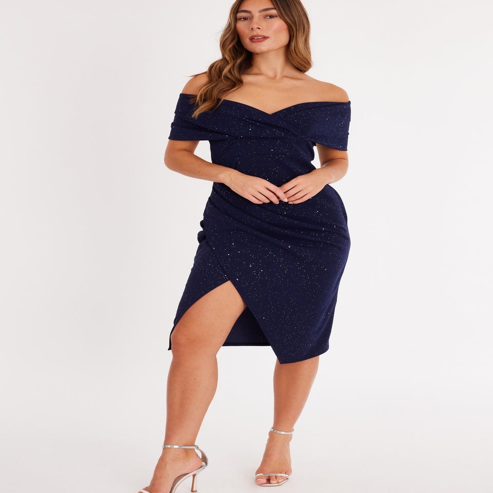 Quiz Navy Glitter Bardot Midi Dress