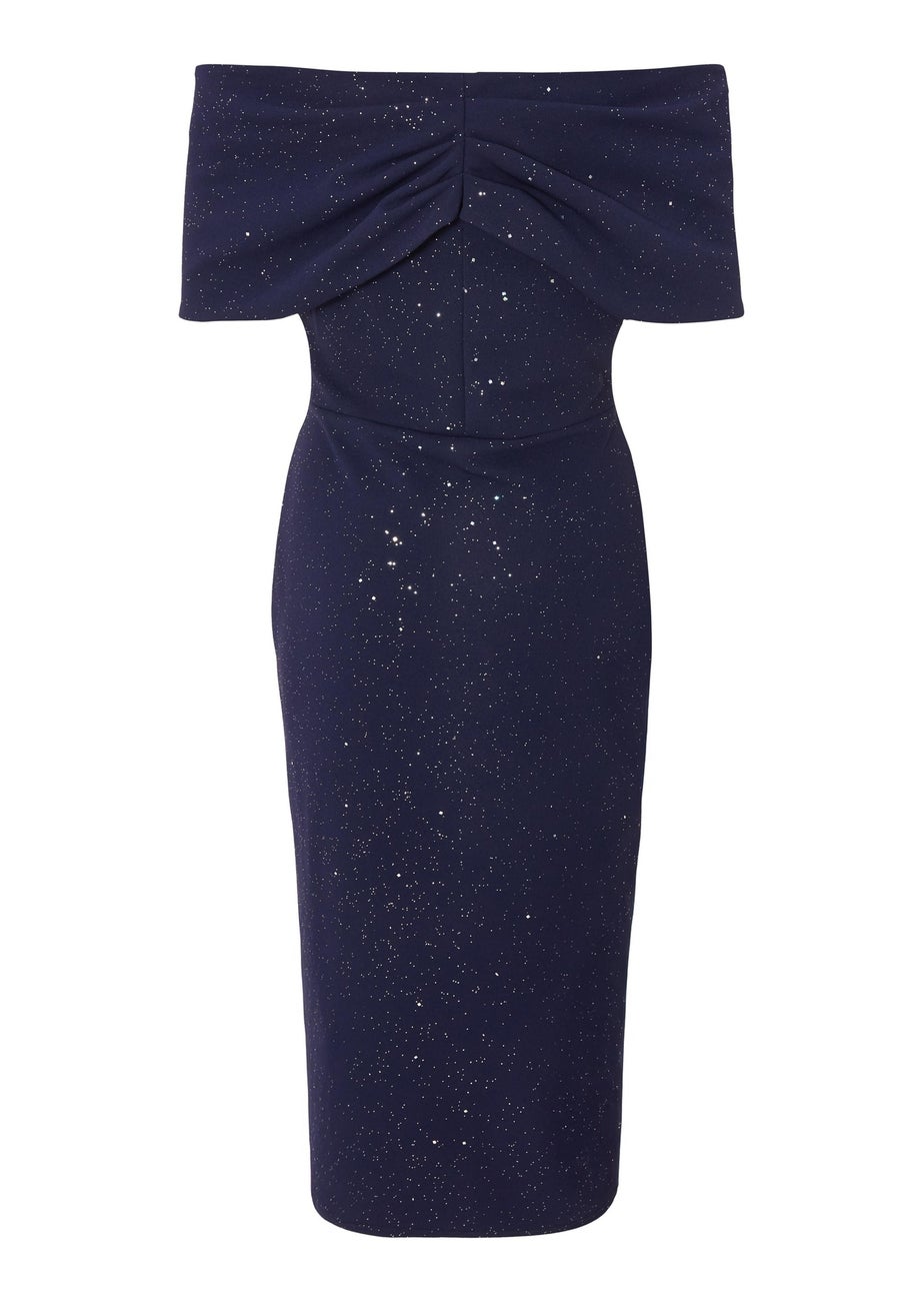 Quiz Navy Glitter Bardot Midi Dress