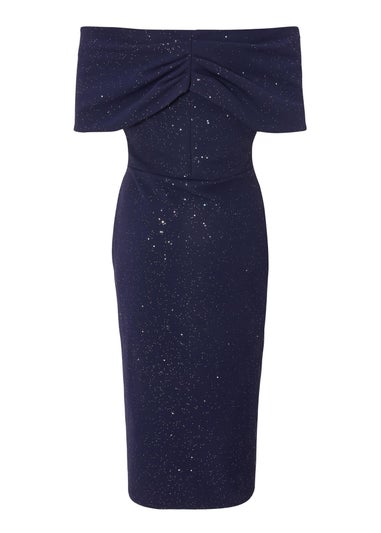 Quiz Navy Glitter Bardot Midi Dress