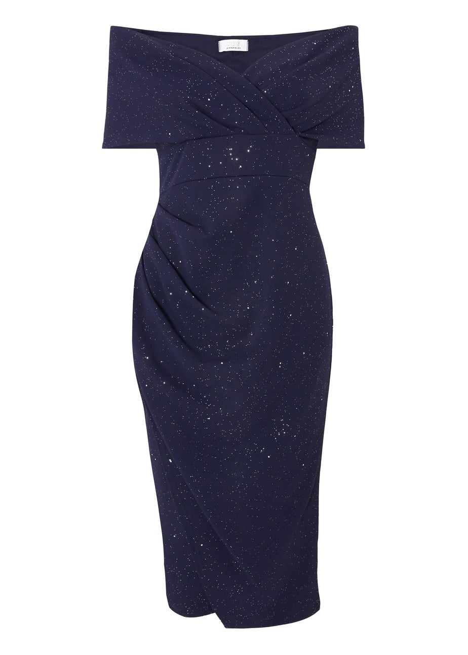 Quiz Navy Glitter Bardot Midi Dress