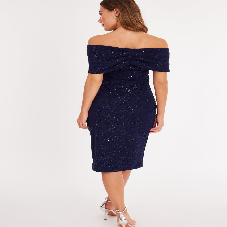 Quiz Navy Glitter Bardot Midi Dress