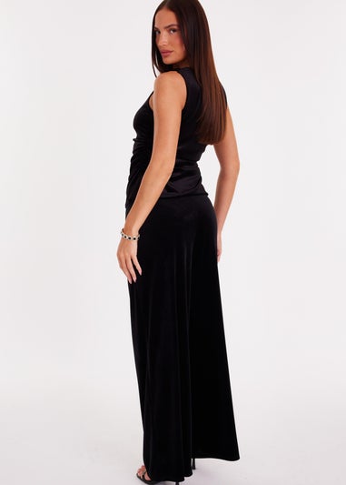 Quiz Black Velvet Wide Leg Trousers