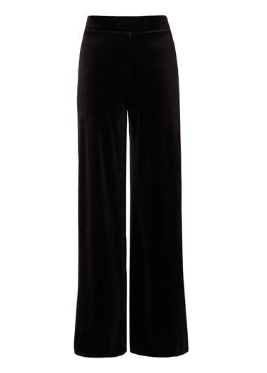 Quiz Black Velvet Wide Leg Trousers