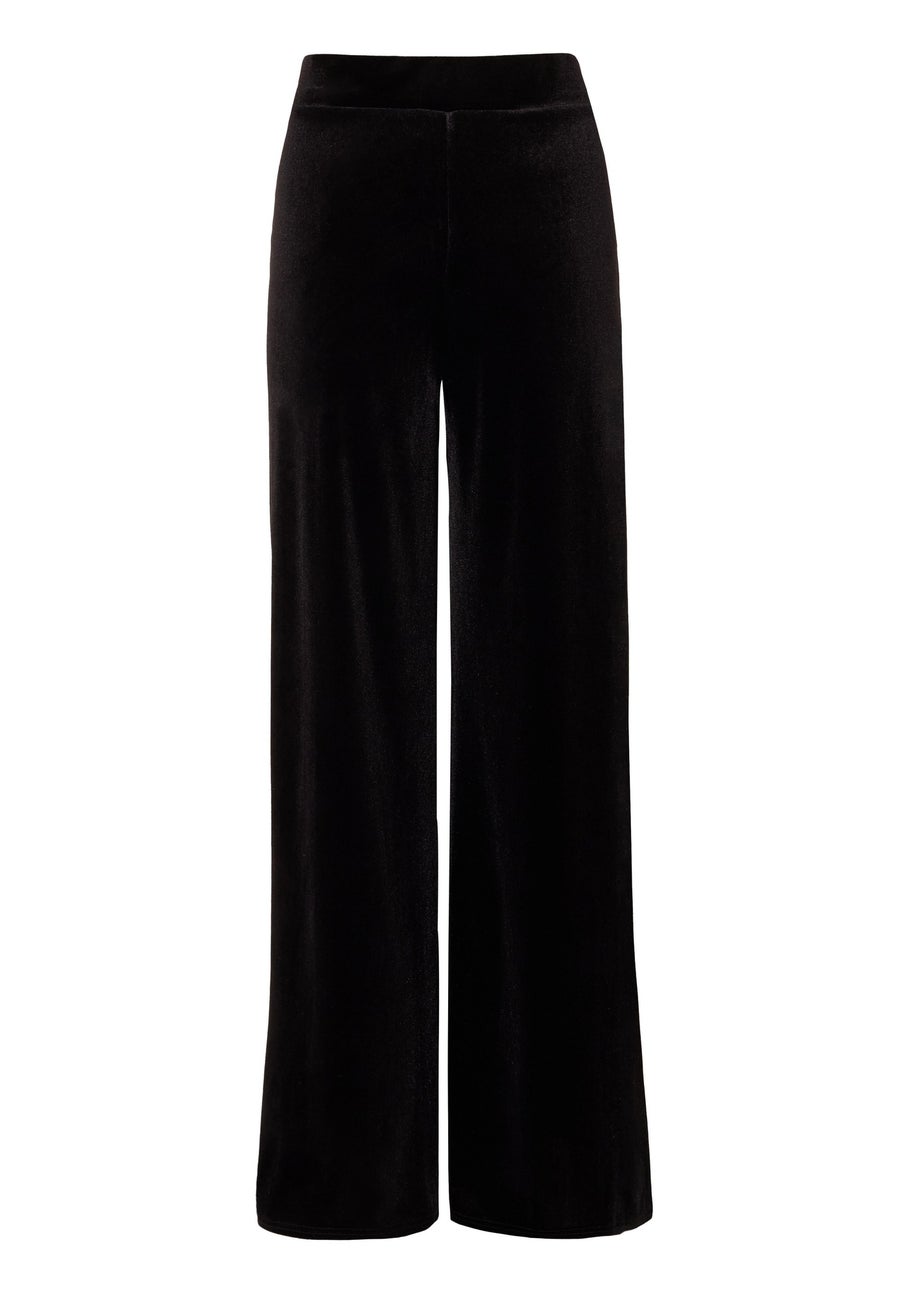 Quiz Black Velvet Wide Leg Trousers
