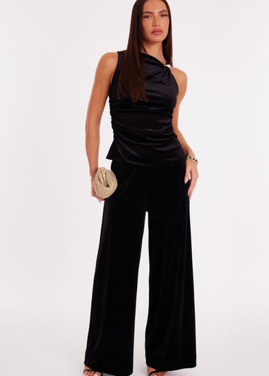 Quiz Black Velvet Wide Leg Trousers