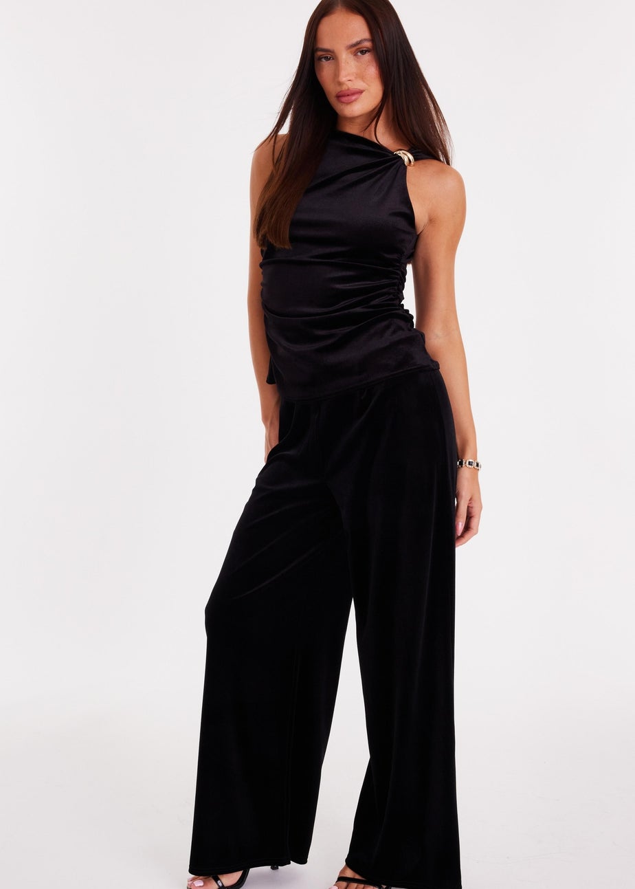 Quiz Black Velvet Wide Leg Trousers