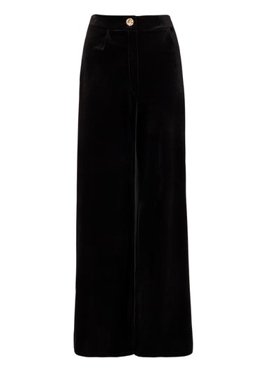Quiz Black Velvet Wide Leg Trousers