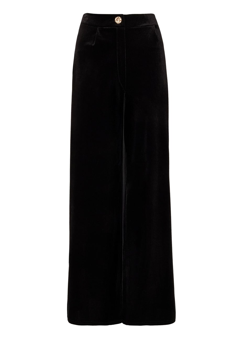 Quiz Black Velvet Wide Leg Trousers