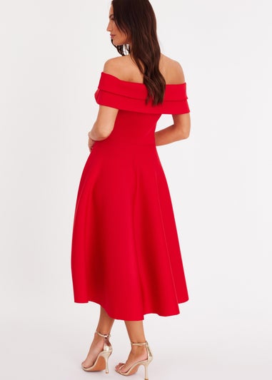 Quiz Red Pleated Bardot Midaxi Dress